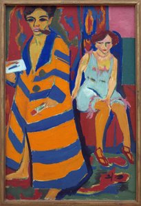 Selvportræt med model. Maleri af Ernst Ludwig Kirchner (1880-1938), Olie på lærred af Ernst Ludwig Kirchner