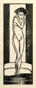 Stående nøgen pige med korslagte arme af Ernst Ludwig Kirchner