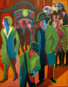 Gade med forbipasserende i natbelysning af Ernst Ludwig Kirchner