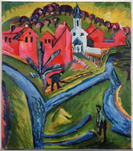 Landsby med blå veje (maleri på lærred) af Ernst Ludwig Kirchner