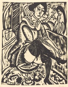 Kvinde, der binder sin sko (Frau, Schuh Zuknopfend) af Ernst Ludwig Kirchner