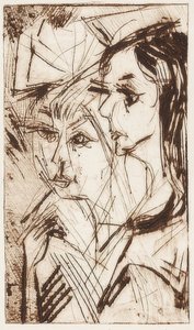 To pigehoveder. 1919 af Ernst Ludwig Kirchner