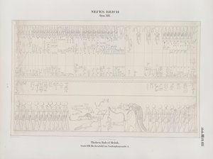 Drawing of the ceiling painting in the Sarcophagus Hall, 19th Dynasty, Thebes, Biban-el-Muluk, New Kingdom, illustration from "Monuments to Egypt and Ethiopia ...", by Richard Lepsiusdani af Ernst Weidenbach
