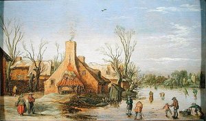 A Village in Winter, 1623 (olie på panel)