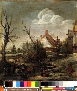 Vinter (Vinter). Maleri af Esalas van de Velde (1591-1630). Olie på træ, 37,5 x 35,5 cm