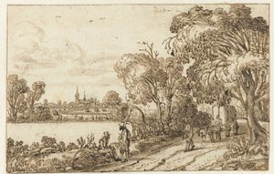 Landskab med vej mellem marker og skov af Esaias van de Velde (possibly)