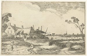 Gård på sti og udsigt over marker Landskabslandskaber (serietitel) af Esaias van de Velde
