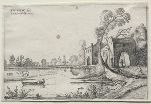Landskab med en flod og et porthus af Esaias van de Velde
