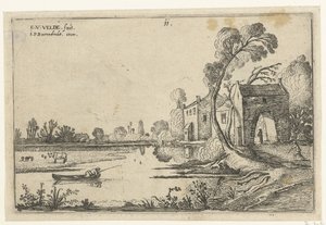 Landskab med en flod og porthus Landskaber (serietitel) af Esaias van de Velde