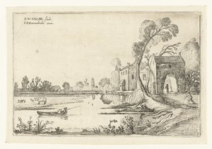 Landskab med en flod og porthus Landskabslandskaber (serietitel) af Esaias van de Velde