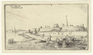 Robåde med fiskere foran en fæstning ved Schelde Landskaber (serietitel) af Esaias van de Velde