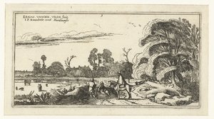 Rytter og vandrere på en vej ved Lisse Landskaber (serietitel) af Esaias van de Velde