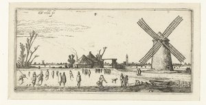 Skatere på isen ved en mølle nær Penningsveer Landskaber (serietitel) af Esaias van de Velde