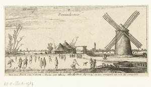 Skatere på isen ved en mølle nær Penningsveer Landskaber (serietitel) af Esaias van de Velde