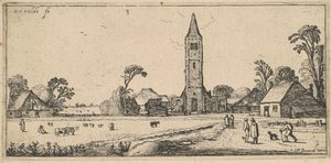 Landskab med en eng og en landsbykirke af Esaias van de Velde I
