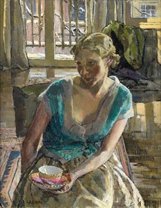 Te om vinteren (olie på lærred) af Ethel Gabain