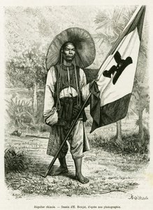 kinesisk styre. Gravering af E.Ronjat, efter et fotografi, for at illustrere historien Trente mois au Tonkin i 1884, af Doctor Hocquard, i le tour du monde 1889, instrueret af Edouard Charton (1807-1890), Hachette, Paris. af Etienne Antoine Eugene Ronjat