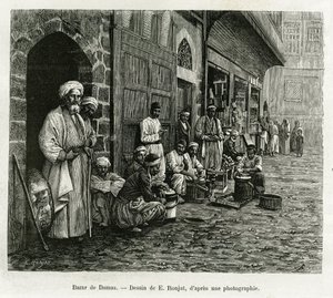 Damaskus basar. Indgravering af E.Ronjat, for at illustrere historien La Syria d