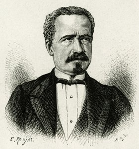 Portræt af Ecuadors præsident fra 1875 til 1876, Don Antonio Borrero. Gravering af E.Ronjat, efter et fotografi, for at illustrere historien "The Equinoxiale America"" af Etienne Antoine Eugene Ronjat