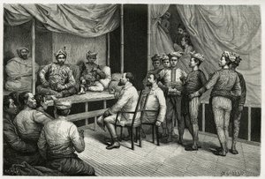 Modtagelse af rejsende i paladset til sultanen af Soulou (eller Sulu) (Filippinernes øgruppe), Mohammed Yamalul Alam. Gravering af E.Ronjat, for at illustrere historien "" Rejsen til Filippinerne""