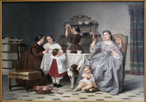 Syltetøjet, siger også Le gouter de famille. Maleri af Eugene Ronjat (1822-1912), olie på lærred, ca. 1860. Fransk kunst fra det 19. århundrede. Wiens kunstmuseum (Isere).
