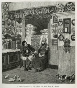 Un interieur à Marken (Pays Bas), gravering efter en tegning af E. Ronjat, for at illustrere historien om Neerlande, af Charles de Coster, i 1878, udgivet i tour du monde, under ledelse af Edouard Charton af Etienne Antoine Eugene Ronjat