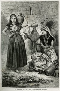 Kvinder, der bærer kander, nær Hirams brønd i Tyrus. Indgravering af E.Ronjat, for at illustrere historien La Syria d