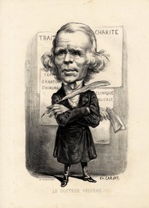 feuille volante - Illustration af Etienne Carjat (1826-1906): Medicin, medicin, sante, Charite, anatomi, plakatudstilling - Surgeon, Velpeau Alfred (1795-1867) af Etienne Carjat