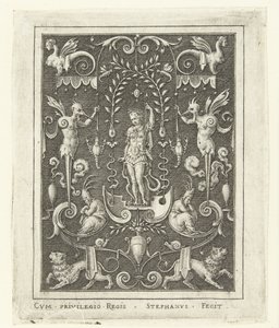 Apollo Overfladedekorationer med gudefigurer i en ramme af grotesker (senere version) (serietitel) af Etienne Delaune