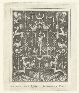 Merkur Overfladedekorationer med gudefigurer i en ramme af grotesker (senere version) (serietitel) af Etienne Delaune
