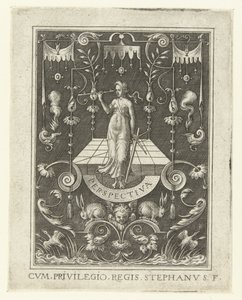 Perspektiv PERSPEKTIV (serietitel) Fire liberale kunster, perspektivet og arkitekturen, repræsenteret af kvinder (senere version) (serietitel) af Etienne Delaune