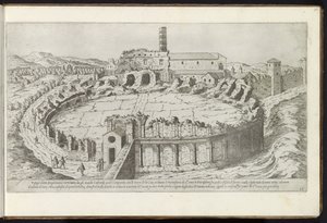 Amfiteater Castrense te Rom Bouwwerken uit de oudheid (serietitel) Resterne af det antikke Rom indsamlet og fotograferet i perspektiv af Stefano Du Perac Parisino (serietitel om objekt) af Etienne Duperac