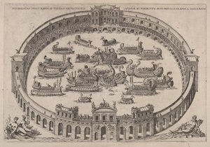 Sømandsforlovelse sat i en romersk arena med floden Tiberen og nymfer nederst til venstre..., 1577-85.