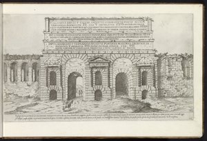 Porta Maggiore i Rom Bouwwerken uit de oudheid (serietitel) Resterne af Roms antikke indsamlet og portrætter i perspektiv af Stefano Du Perac Parisino (serietitel om objekt) af Etienne Duperac