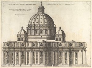 The Roman Mirror of Magnificence: Elevation, der viser det ydre af Saint Peters Basili..., 1558-61. af Etienne Duperac