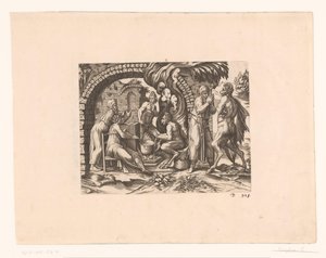 Fabel om satyren og bonden, der blæser i hans suppe og i hans hænder af Etienne Dupérac (attributed to)