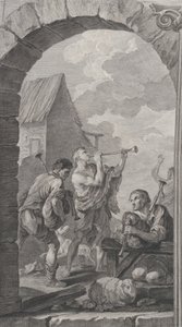 The Chapel of the Foundlings i Paris: Gruppe af hyrder: trompetspillere og m..., 1754.