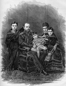 Portræt af den russiske kejserfamilie i 1881: Zar Alexander III (1845-1894) og Mary Feodorovna (eller Fiodorovna eller Fedorovna) (Mary Sophie Dagmar