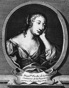 Medalion muotokuva Marie-Madeleine Pioche de La Vergnestä, Comtesse de La Fayettesta (1634-1693), ranskalaisesta kirjailijasta, kaiverrus Etienne Jehandier Desrochers (1668-1741)