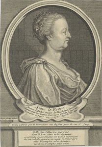 Portræt af Anne Dacier født Le Fèvre 1647-1720, ca 1720. af Etienne Jehandier Desrochers
