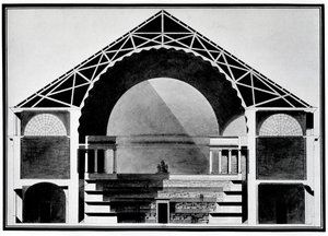Design til Bibliotheque Royale de France (litho) af Etienne Louis Boullee