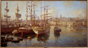 Orange balaceller. (Udsigt over havnen i Marseille). Maleri af Etienne Martin (1858-1945) af Etienne Philippe Martin