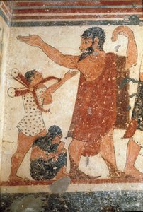 En karakter kan være kampens dommer. (Detalje af freskomaleri, 530 f.Kr.) af Etruscan