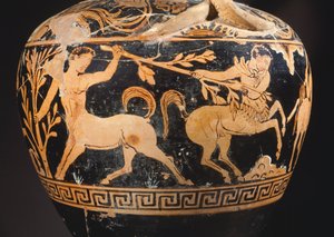 Amfora af Maleren af Centauromachy, detalje, der viser en kamp mellem kentaurer. Rød-figur keramik fra Porano (Umbria). Etruskisk civilisation, 4. århundrede f.Kr. af Etruscan