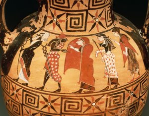 Sort-figur amfora, der forestiller dommen i Paris (keramik) af Etruscan