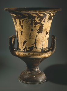 Calyx-krater (stor vase). Rød-figur keramik fra Perugia (Umbria). Etruskisk civilisation, 4. århundrede f.Kr. af Etruscan