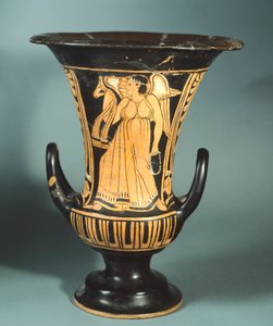 Calyx-krater (stor vase) af Berkeley Painter, der viser en bevinget ånd. Keramik med rød figur. Etruskisk civilisation, 4. århundrede f.Kr. af Etruscan