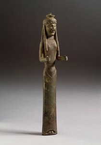 Etruskisk kunst: offerfigur (etruskisk kunst, en offerfigur, bronzeskulptur fra Italien, 550 f.Kr., Dim 36 cm) Bronzeskulptur, Italien 550 f.Kr. Firenze, Museo Archeologico af Etruscan