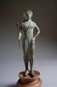 Etruskisk civilisation: "" offerfigur"" bronzeskulptur, 480 f.Kr., Dim 27 cm fra Isola di Fano, Italien af Etruscan