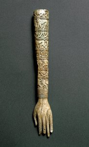 Etruskisk antikvitet: forarm eller håndtag af flabellum (liturgisk vifte) i elfenben. Fra Barberini-graven i Preneste (Palestrina). 7. århundrede f.Kr. Rom, Nationalmuseet for Villa Giulia af Etruscan